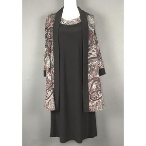 R&M Richards Dress Womens 10 Black Paisley Jacket 2 Piece Midi Formal Evening